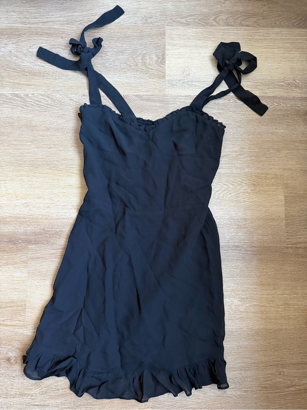 Reformation Black Tie-Shoulder Ruffle-Hem Mini Dress
